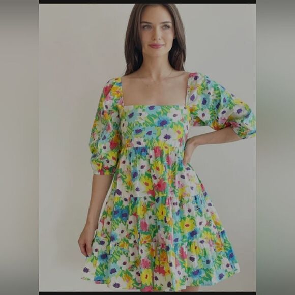 Karlie: Bright Floral Poplin Tier Tie Back Dress size M - Picture 2 of 11